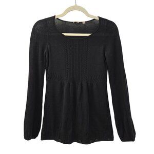 Halogen Cotton Peplum Bell Sleeve Crochet Detail Sweater Size Small